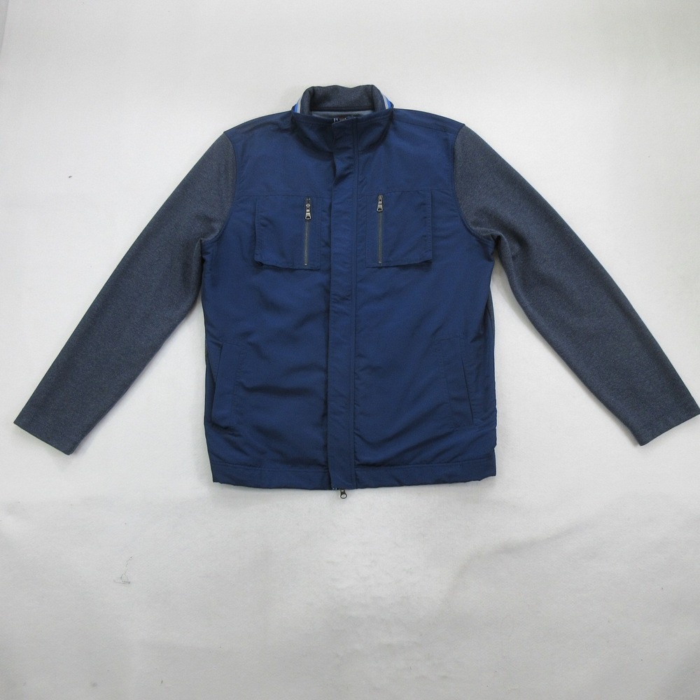Banana Republic Men Jacket XL Military Woven Front Knit Blue Fade Full Zip